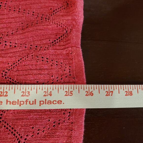 Nic + Zoe Linen Blend Open Pointelle Knit Cardigan Size L Semi Sheer Coral Pink - Picture 10 of 10